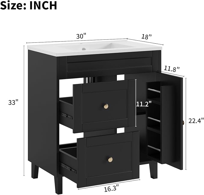 Bathroom Vanity with Sink Combo, 2 Drawers and Drain - Image 2