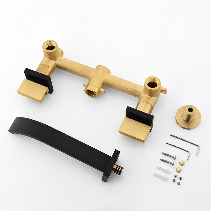 SUMERAIN Wall Mounted Faucet for Bathroom Sink Black and Gold Finish, Lavatory - Image 6