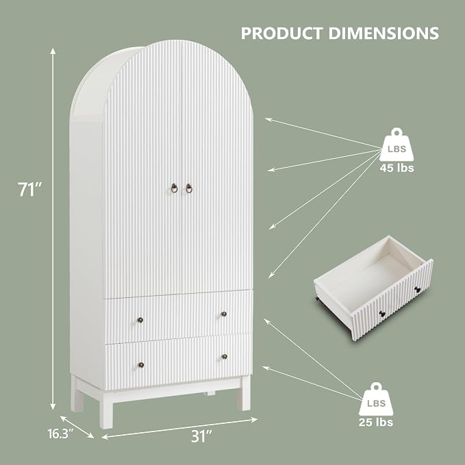 71" Tall Arched Bathroom Storage Cabinet, Modern Fluted Cabinet Storage - Image 2