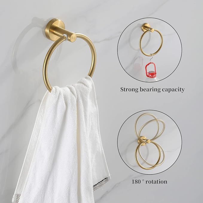 Bathroom Hardware Set Brushed Gold, Toilet Paper Holders, Towel Rings and 4pcs - Image 8