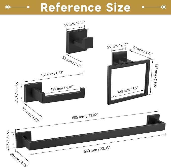10 Pieces Bathroom Hardware Accessories Set Black Towel Bar Set Towel Holder - Image 6