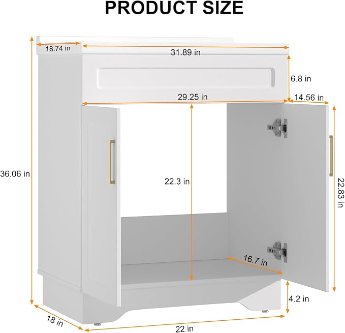 Bathroom Vanity with Ceramic Sink, Bathroom Vanity Cabinet with 2 Doors - Image 2
