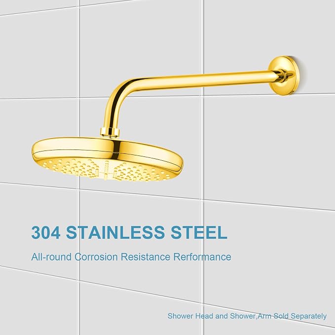 OFFO Shower Arm with Flange, 12 in Bright Gold Wall Mount Replacement Angle - Image 3