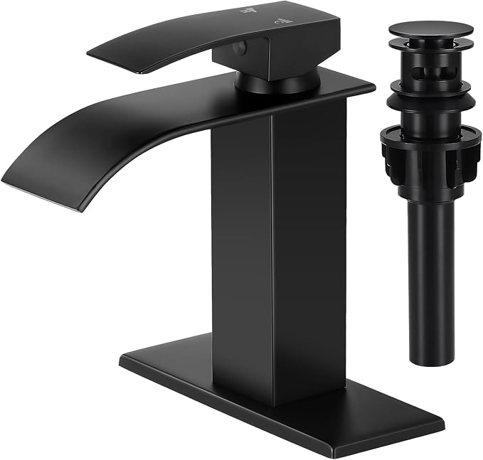 Bathroom Faucets Matte Black Waterfall Bathroom Sink Faucet Modern Single by LUFG