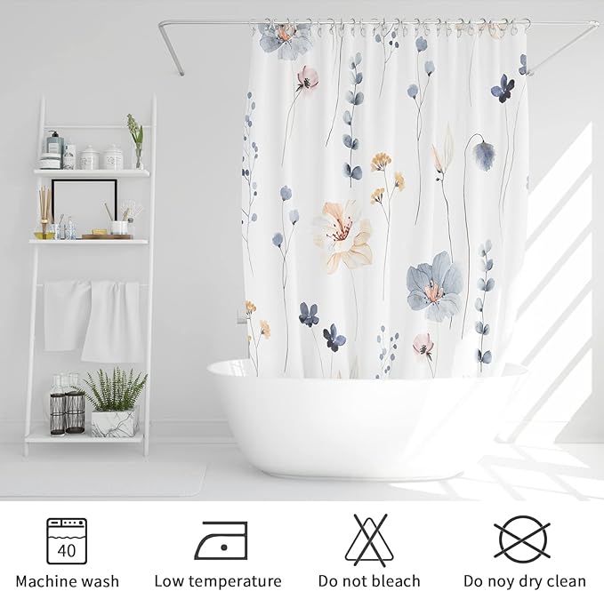 Gibelle Long Shower Curtain 72 x 78, Watercolor Floral Fabric Shower Curtain - Image 6