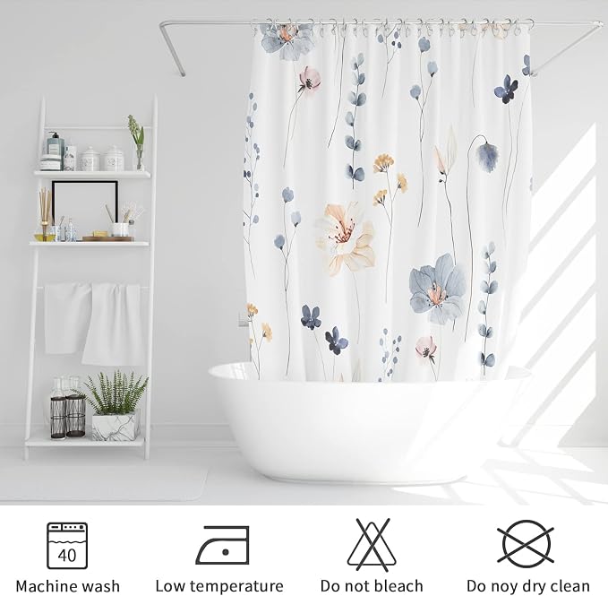 Gibelle Extra Long Shower Curtain 72 x 84, Watercolor Floral Fabric Shower - Image 6