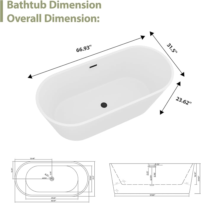 67" Acrylic Freestanding Bathtub - Image 7
