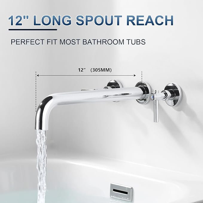 Wall Mount Tub Filler Tub Faucet High Flow Bathtub Faucets Two Handles Solid - Image 4