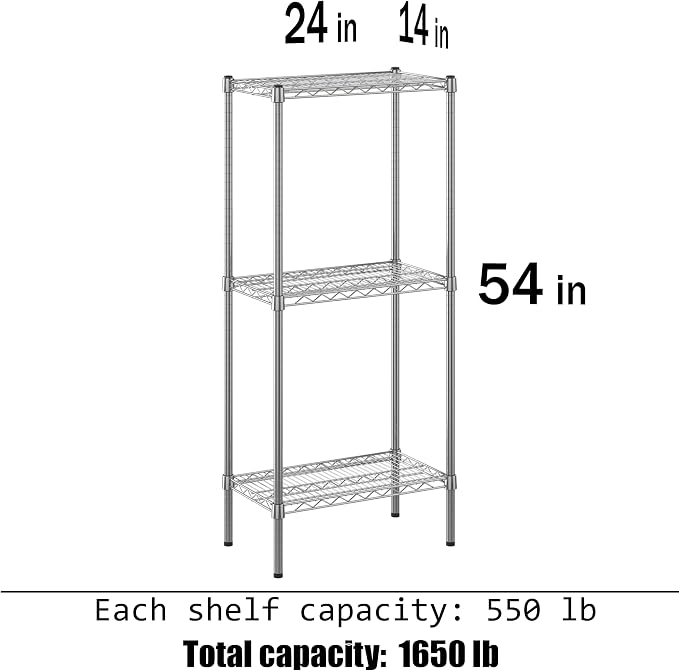 14" Deep x 24" Wide x 54" Height Wire Shelving Kit | 3-Tier | NSF Commercial - Image 3