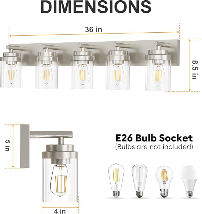 IZORRO Bathroom Vanity Light Fixture, 5-Light 36 Inch Brushed Nickel Bathroom - Image 2