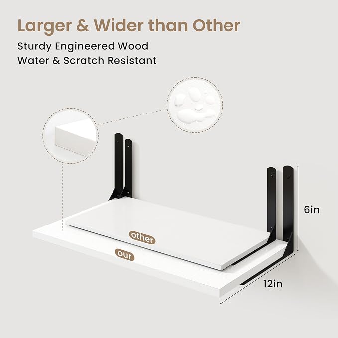Fun Memories Floating Shelves for Wall, 12 Inch Deep Floating Shelves Set of 2 - Image 3