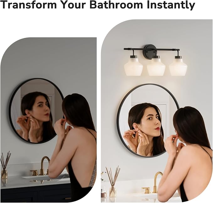 USHOWER 3-Light Bathroom Light Fixtures, Vanity Lights - Image 4