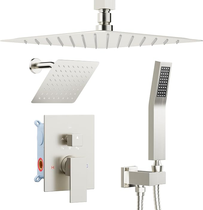Rain Shower System Brushed Nickel, STARBATH 12+6" Double Rain Shower Head and by STARBATH