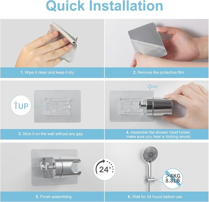 OFFO Shower Head Holder, Strong Adhesive Shower Hooks, 60° Adjustable - Image 6