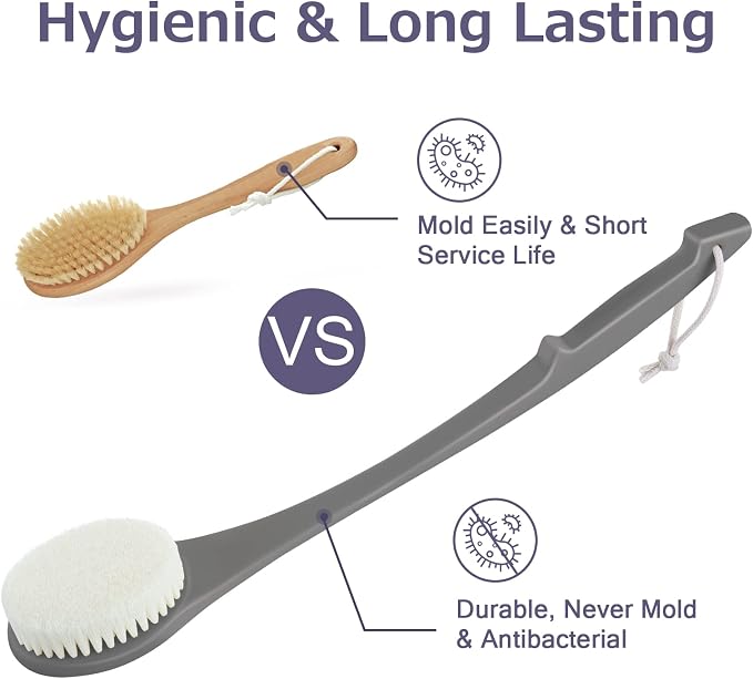 Body Back Scrubber – 17'' Long Handle Shower Brush, Durable Exfoliator - Image 3