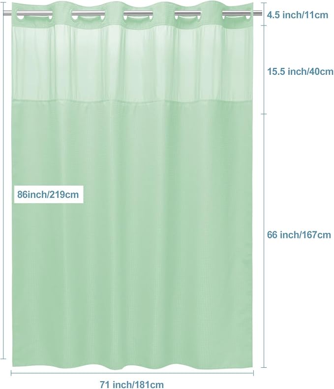 Mint Green Long No Hook Shower Curtain - Image 7