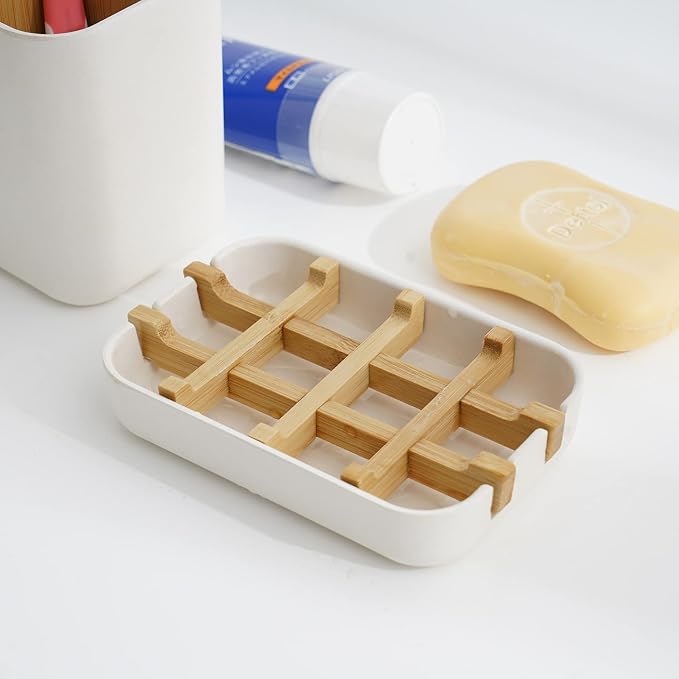 2 Pack Bamboo Soap Dish, Self-Draining Soap Box, Wooden Bamboo Bar Soap Holder - Image 3