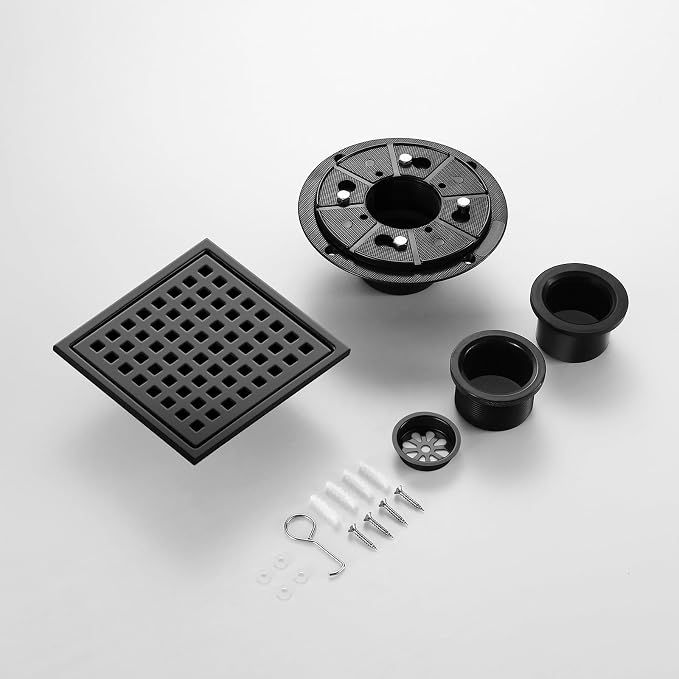 Shower Drain, Matte Black 6 inch Square Shower Floor Drain - Image 4