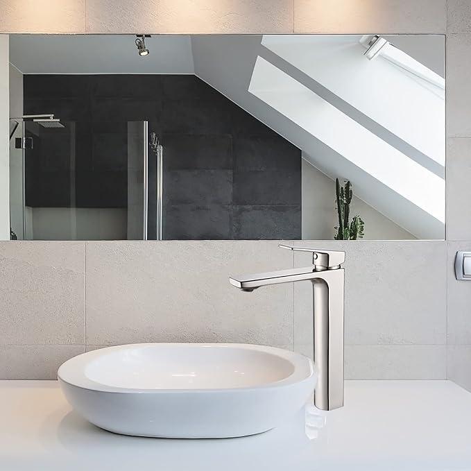 VOTON Vessel Sink Facuet Brushed Nickel Single Handle Tall Bathroom Sink Faucet - Image 6