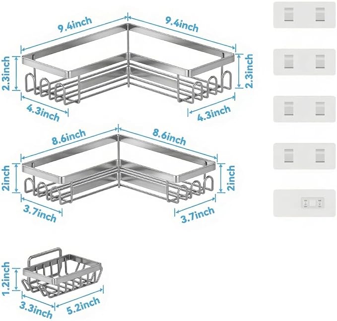 3 Pack Adhesive Corner Shower Caddy Shelf Organizer Rack, No Drilling Stainless - Image 5