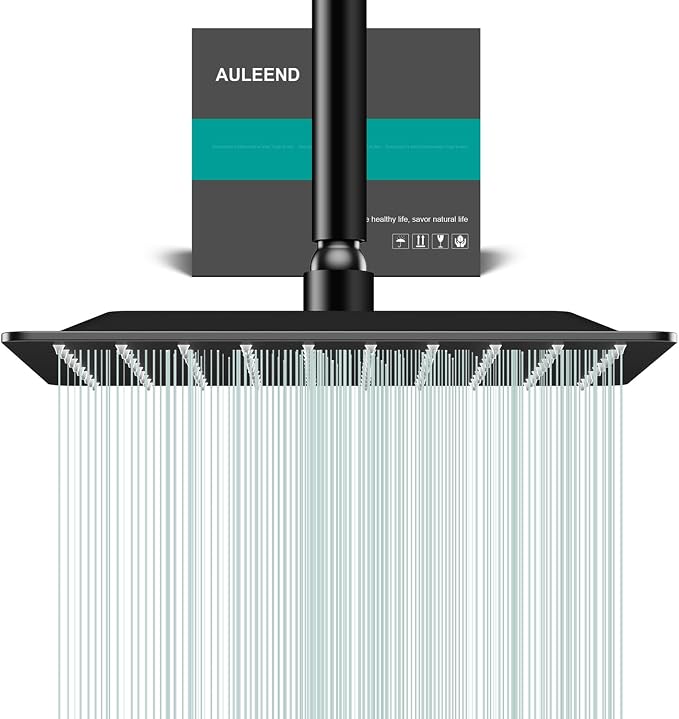 Square Rain Shower Head, High Flow Stainless Steel, Work by AULEEND