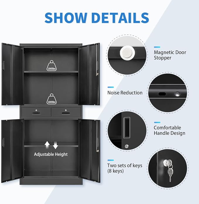 Metal Storage Cabinet, 71 Inch Tall Metal Storage Cabinet - Image 5