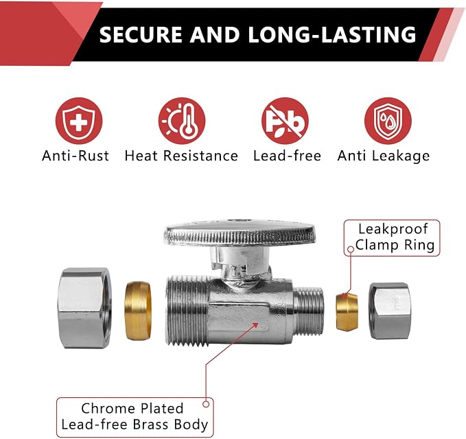 20-Pack EFIELD Straight Stop Valve 1/2" Nominal Compression x 3/8" OD, Chrome - Image 5