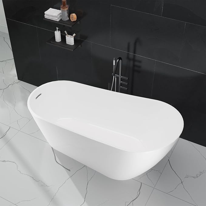 67 in Acrylic Freestanding Bathtub, Contemporary Stand Alone Tub, Glossy White - Image 2