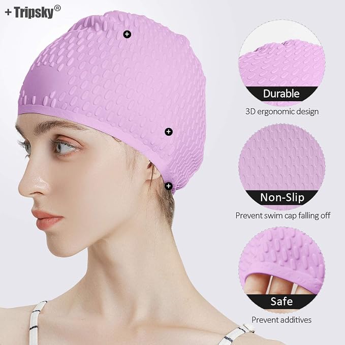 Tripsky Silicone Swim Cap, Comfortable Bathing Cap Ideal - Image 2