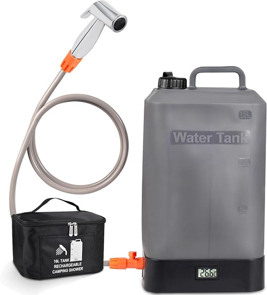 B. TAWD 4.5 Gallon Silicone Water Tank, Portable Camping Shower, USB Battery by Unknown