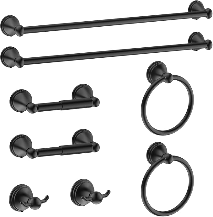 Newfun 8-Pieces Matte Black Bathroom Accessories Set Towel Racks by Newfun