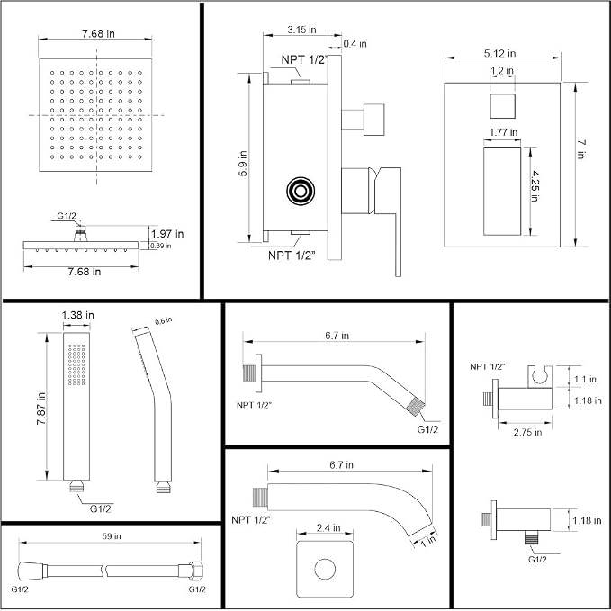 POP SANITARYWARE Shower Tub Faucet Set Brushed Nickel Bathroom 8 Inch Shower - Image 8