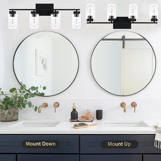4 Light Bathroom Vanity Light Fixtures, Matte Black Modern Wall Lights - Image 7