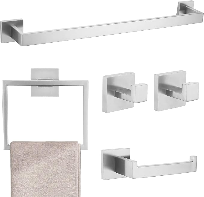 Brushed 5-Piece Bathroom Hardware Accessories Set-Towel Bar & Holder Racks by TNOMS