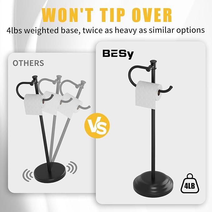 BESy Toilet Paper Holder Free Standing Bathroom Toilet Tissue Holder Stand - Image 5