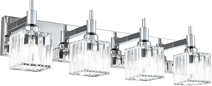 Modern Crystal Bathroom Vanity Light 4-Light Wall Light Fixtures Over Mirror by HUOKU