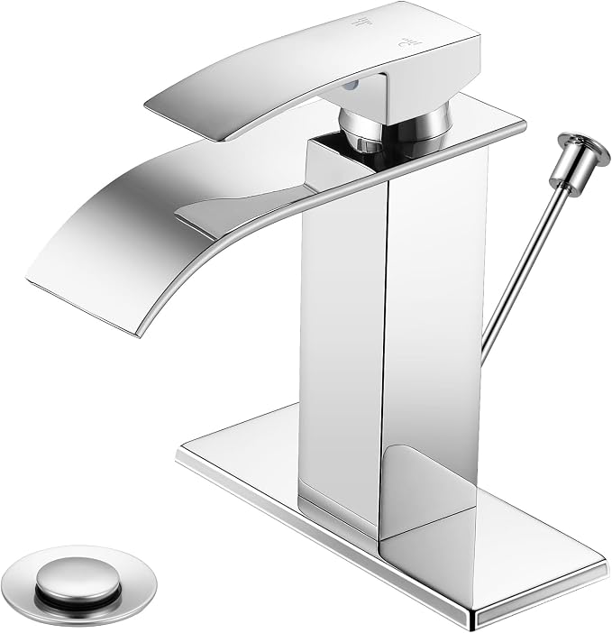 Bathroom Faucets with Lift Rod Drain Chrome Waterfall Bathroom Sink Faucet by LUFG