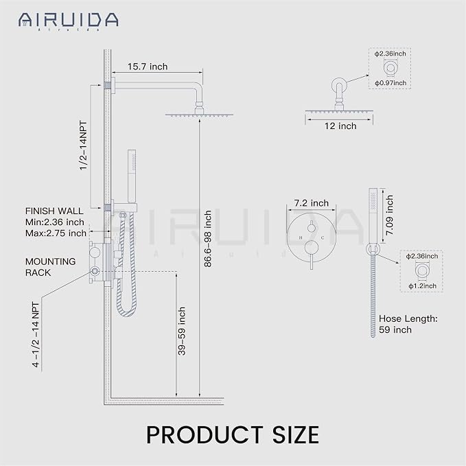 Airuida Shower Fixtures 2 Functions Shower Faucet Set Wall Mounted - Image 6