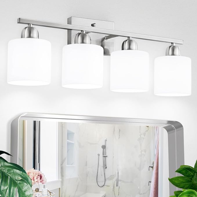 4 Light Bathroom Light Fixtures, Brushed Nickel Vanity Lights by FAISHILAN