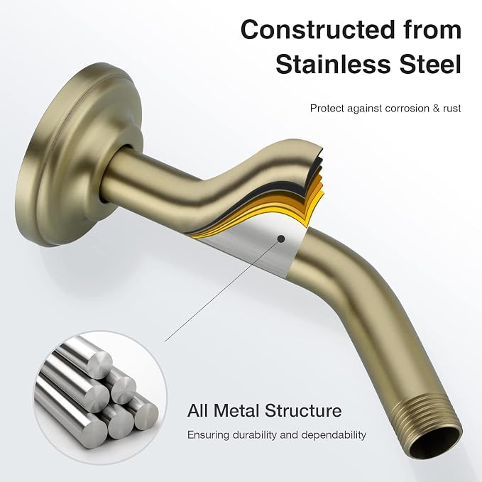 6 Inch Brushed Gold Angled Shower Arm - Image 2