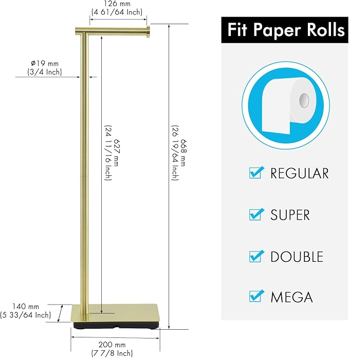 KES Gold Toilet Paper Holder Free Standing 26.2 Inch Toilet Paper Roll Holder - Image 6
