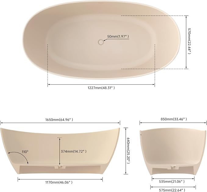SJ STAR&JANE 65" Solid Surface Freestanding Bathtub Stone Resin Soaking Tub - Image 7