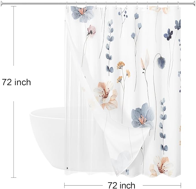 Gibelle 3 in 1 Shower Curtain Set, Waterproof Fabric Bathroom Curtain 72x72 - Image 6