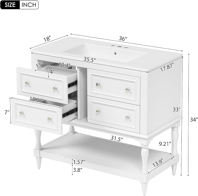 36 Inch White Bathroom Vanity - Image 2