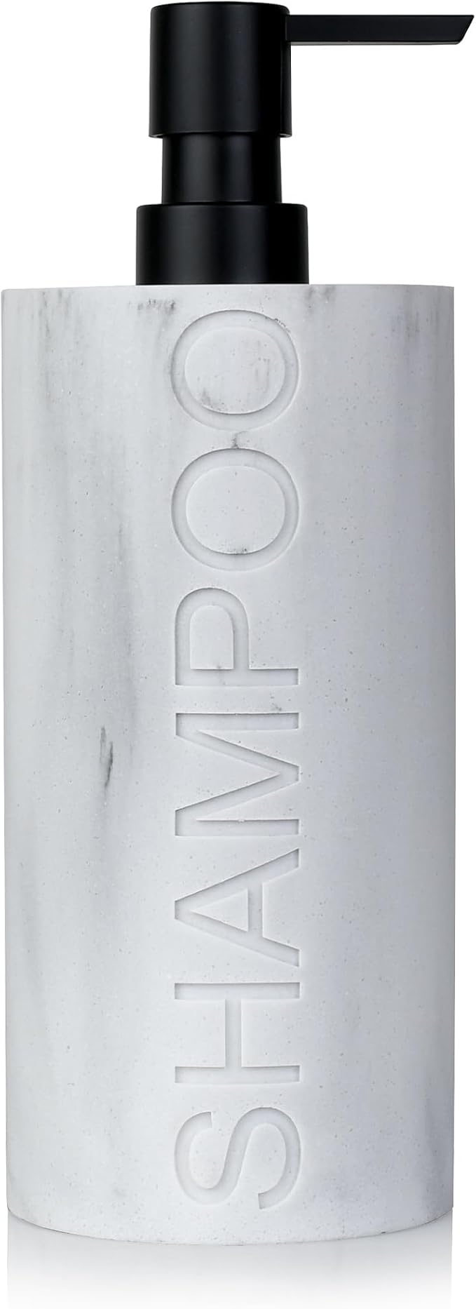 Resin White Marbled Shampoo Engraved Bottle Refillable Pump Dispenser, Durable by IndecorHome