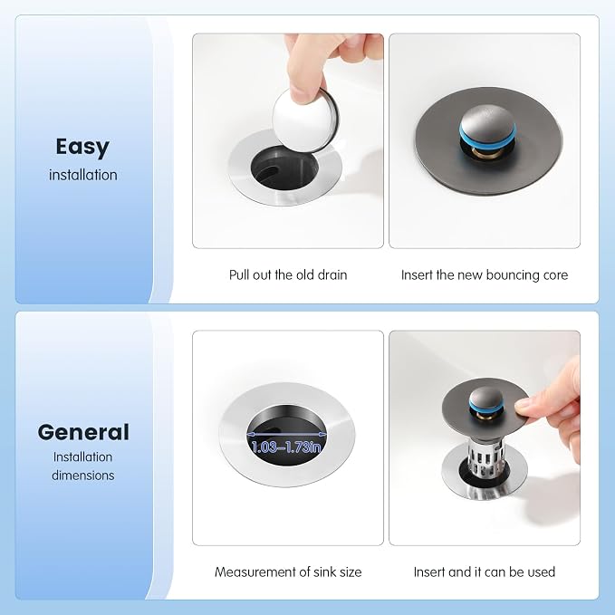 Universal Bathroom Sink Stopper, Pop Up Sink Drain Strainer Plug - Image 6