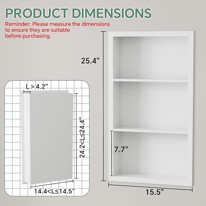 Stainless Steel Recessed Medicine Cabinet 14''*24'', Rust-Proof Metal Wall Niche - Image 2