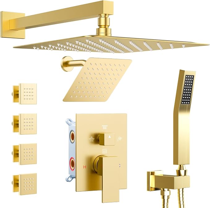 Shower Systems with 4 Body Spray Jets, STARBATH 4 Way 12+6" Rainfall Shower by STARBATH