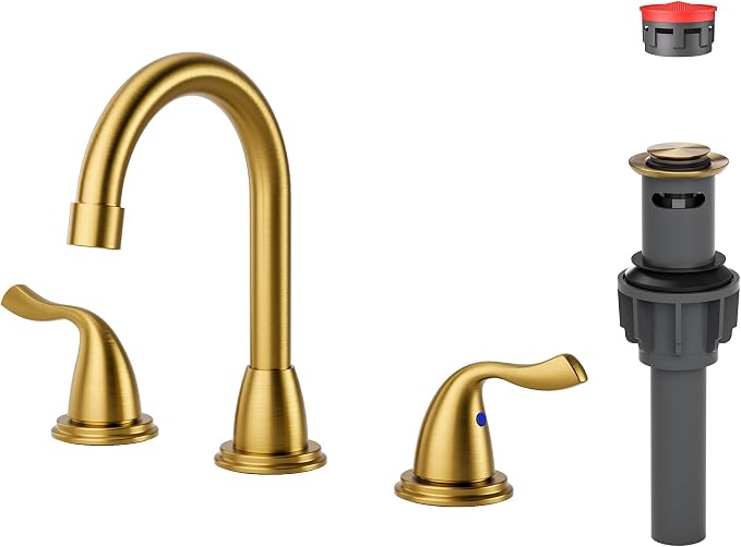 Brushed Gold Bathroom Faucet 3 Hole: ARCORA 8 Inch Widespread Bathroom Faucet by ARCORA