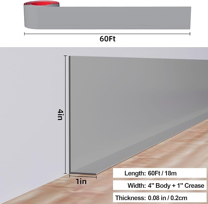 Duzzy Flexible Baseboard Molding Trim, 5 Inch x 60 Feet Peel and Stick Rubber - Image 2